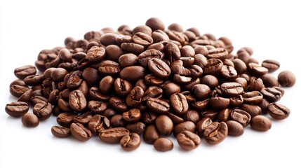 Fototapeta premium Scattered Coffee Beans Isolated on White Background, Coffee Beans, Coffee, Bean, Roasted, coffee bean
