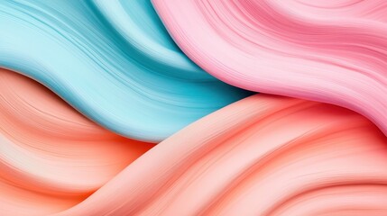 Obraz premium Fluid abstract artwork with pastel blue, pink, and peach waves.