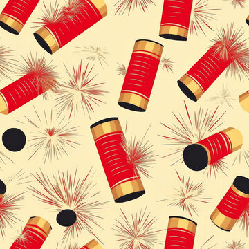 A traditional firecracker pattern with red and gold exploding cylinders