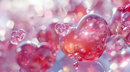 Vibrant hearts levitating in a magical blue space