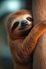 Fototapeta premium Sloth relaxing on tree branch tropical forest animal photography natural habitat close-up wildlife conservation