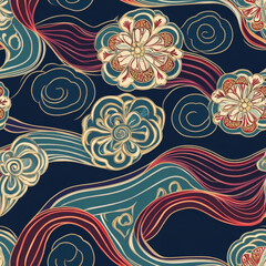 Fototapeta premium A seamless hanbok pattern with intricate embroidery and elegant folds of Korean silk