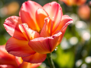 Fototapeta premium A blooming pink and orange lily with soft natural lighting. Generative AI