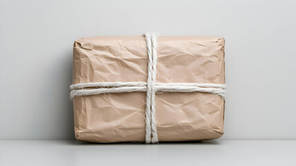 Wrapped package on white background, ready for shipping