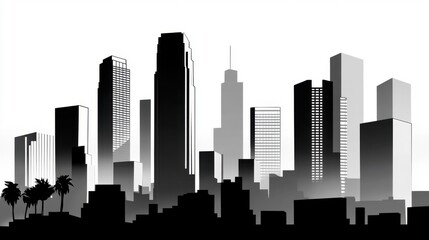 Obraz premium Monochrome LA cityscape, high contrast modern buildings with minimalist composition