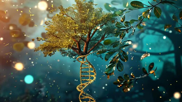 Tree of life emerges from DNA, showing the bond between all life through genealogy