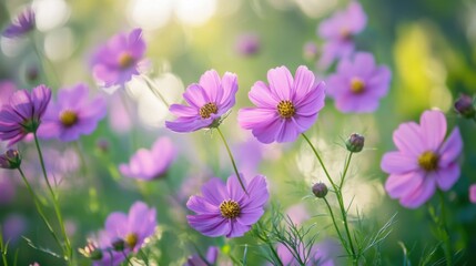 Fototapeta premium beautiful pink cosmos flowers in a field