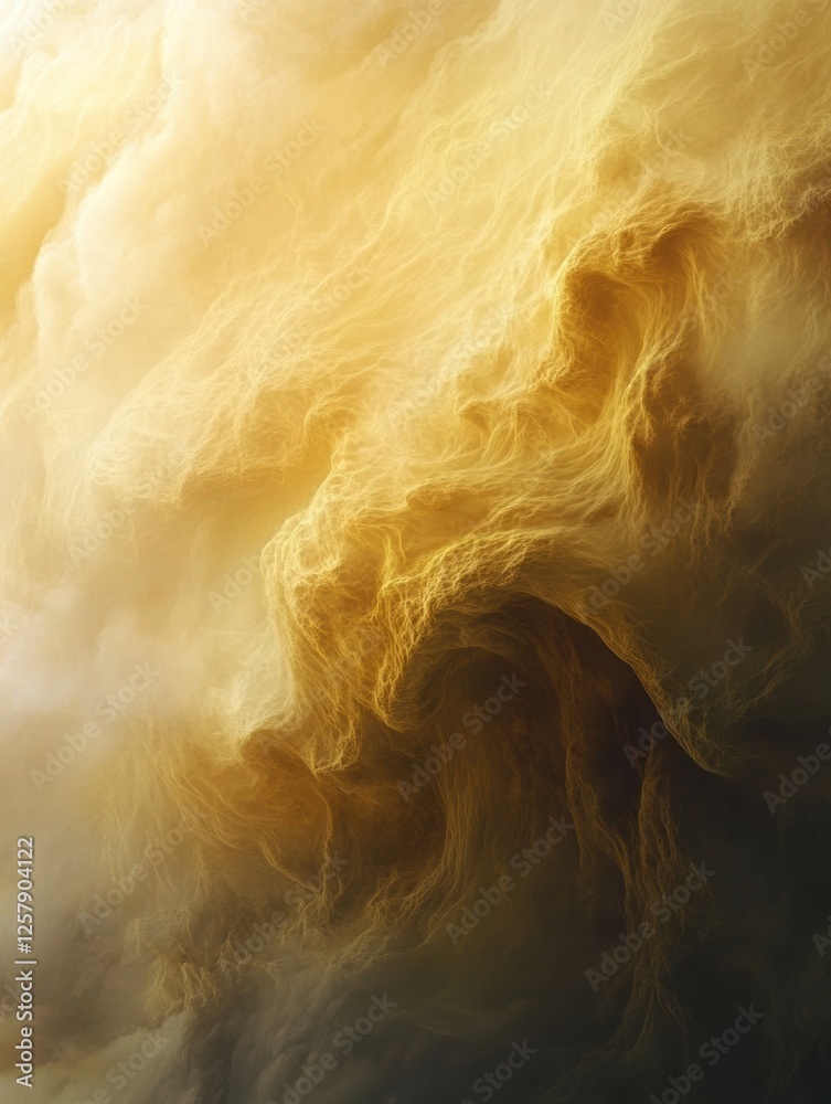 Poster vibrant swirls of yellow and gray clouds in the dense atmosphere of venus illuminated by glowing sun
