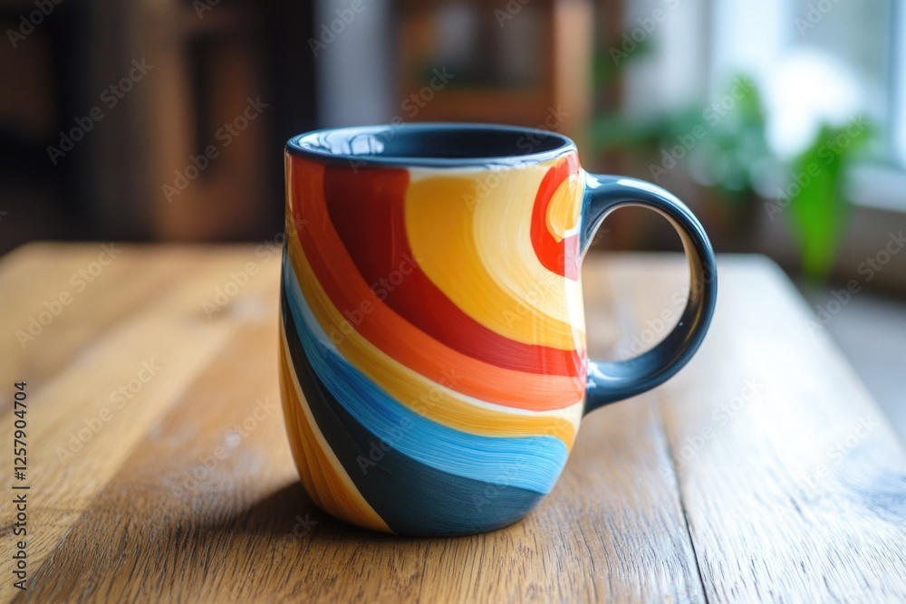 Poster Colorful Coffee Cup on Wooden Table