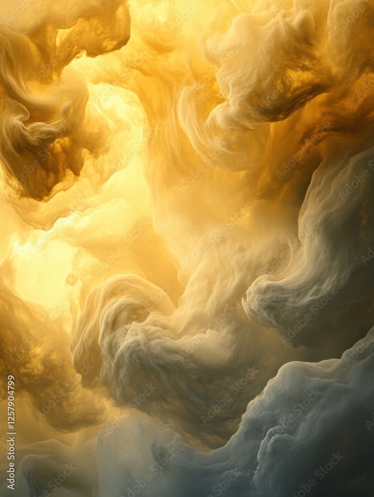 Poster Swirling yellow and gray clouds of Venus under glowing sunlight create an ethereal atmosphere. Generative AI