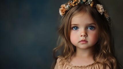 Naklejka premium adorable little girl with flower crown portrait