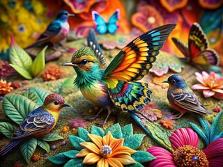 Fototapeta premium Boho Birds & Butterflies on Animal Print: Whimsical Documentary Style Stock Photo