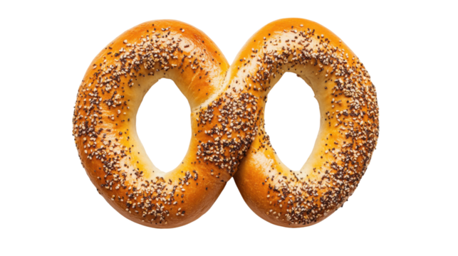 Pretzel with Poppy Seeds: A delicious, golden-brown pretzel, shaped like an infinity symbol, is generously sprinkled with poppy seeds.  A tempting image perfect for baking, food blogs.