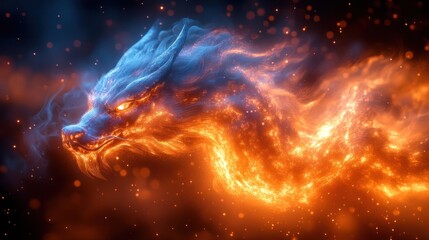 Fiery dragon, cosmic dust, fantasy art, game asset