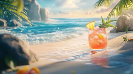 Obraz premium Exotic tropical cocktails on sunny oceanfront colorful flavors scenic beauty