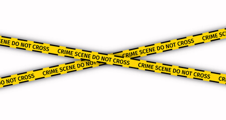 Yellow tape do not cross ribbons. Police caution barrier tapes for crime scenes. Warning bands criminal accident place. Seamless striped boundary lines on white background. Vector illustration