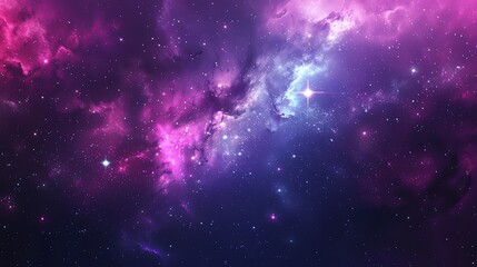 Obraz premium A starry night sky with a bright star and a nebula in shades of pink and blue.