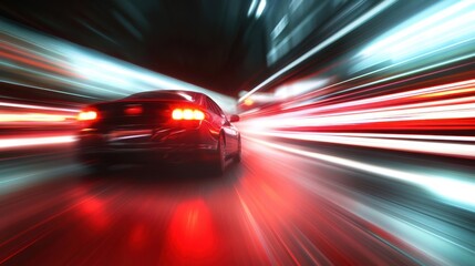 Traffic motion blur in downtown Los Angeles, dynamic city energy with glowing red and white light streaks