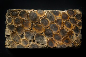 Petrified turtle eggs are embedded in light tan rock matrix