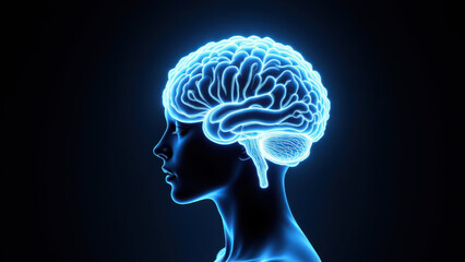 Obraz premium A digital illustration of a human head with an AI-generated brain overlaid on it.