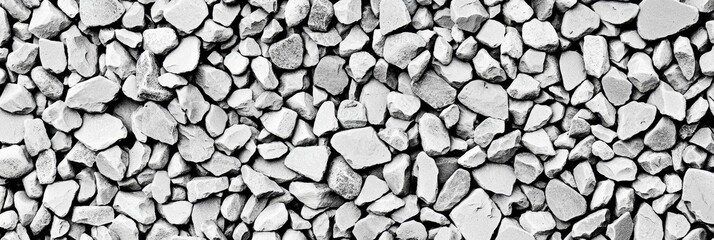 Seamless Texture of Grey Crushed Stones, Gravel Background, Monochrome Rock Pattern
