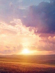 Fototapeta premium Sunset Over Grass Field