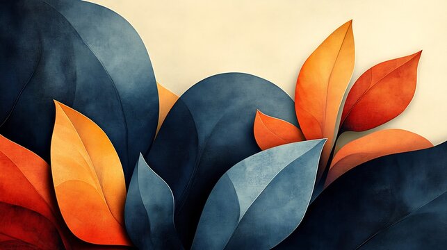 Vibrant orange and deep blue leaves softly illuminated create autumnal beauty. AI Generated