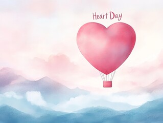 Fototapeta premium Heart-Shaped Hot Air Balloon in Dreamy Sky 