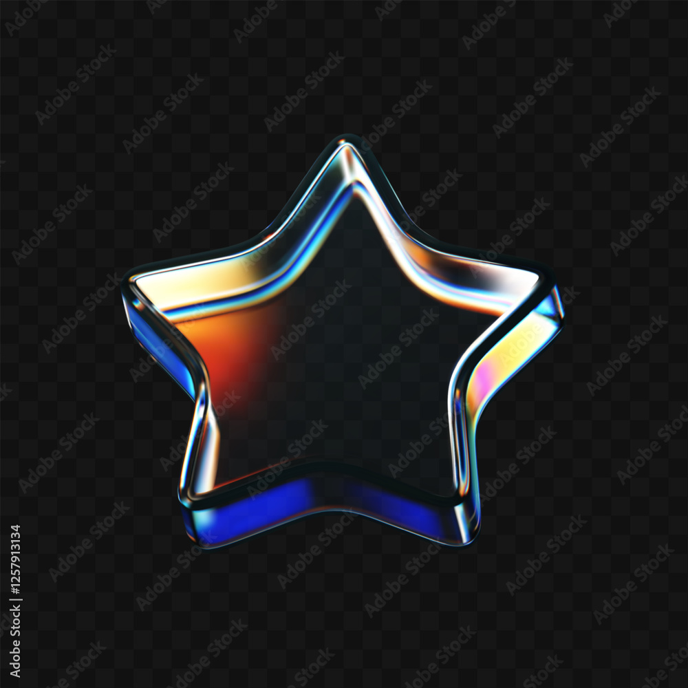 Canvas Prints 3d glass star icon with refraction and holographic effect isolated on dark background. render transp