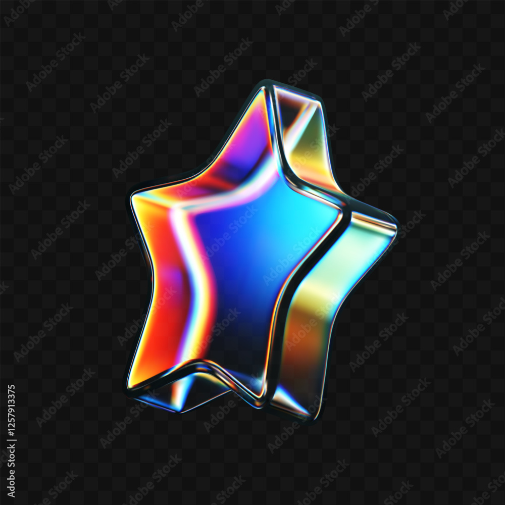 Canvas Prints 3d glass star icon with refraction and holographic effect isolated on dark background. render transp