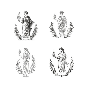 Hestia ancient greek goddess design vector template logo illustration