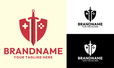 Gaming Shield and Sword Logo Design Template for eSports, RPG Games, and Game Developers