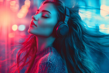 young woman listening music