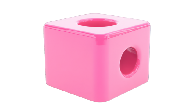 pink plastic cube 3d render icon isolated on white background