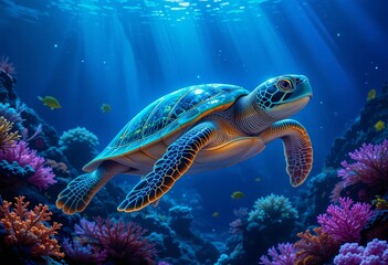 Fototapeta premium green sea turtle swimming