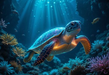 Fototapeta premium sea turtle swimming in sea