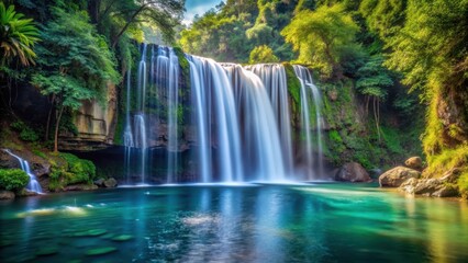 Fototapeta premium waterfall cascading down into the water, calm waters