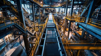 Industrial Factory Interior Complex Machinery and Conveyor Belts