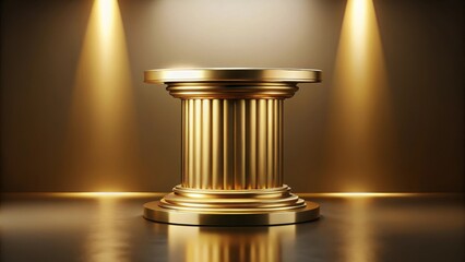 Golden Pedestal Luxe Showcase, Opulent Display, Sophisticated Design