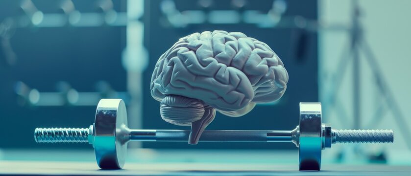An abstract image of a brain lifting a barbell as a backdrop for materials about the psychology of sport and motivation.