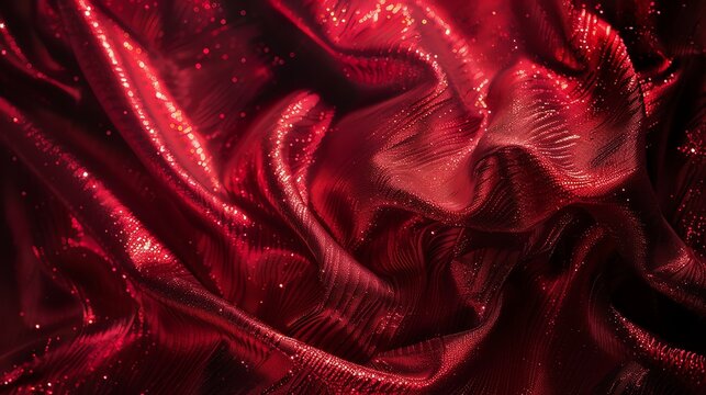 A red, sparkly, textured fabric. - Powered by Adobe