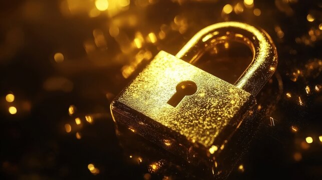 Golden padlock on a digital background, symbolizing security and data protection.