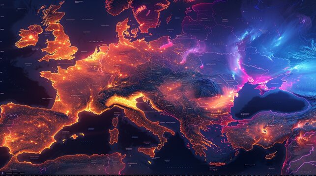 Abstract background with map of Europe in bright colours, use as background for presentations, banners or geography related graphic designs
