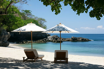 lounge chairs and umbrellas on the beach