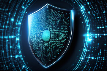 A glowing shield with binary code, symbolizing data security in cyberspace