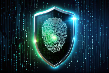 A glowing shield with binary code, symbolizing data security in cyberspace