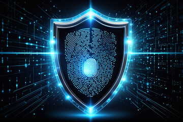 A glowing shield with binary code, symbolizing data security in cyberspace