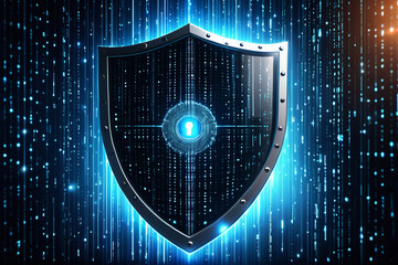 A glowing shield with binary code, symbolizing data security in cyberspace