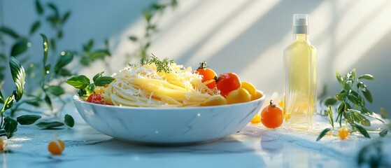 Raw Pasta Dish with Assorted Vegetables and Seasonings