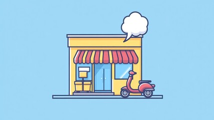Naklejka premium Small Shopfront with Scooter, Simple Illustration